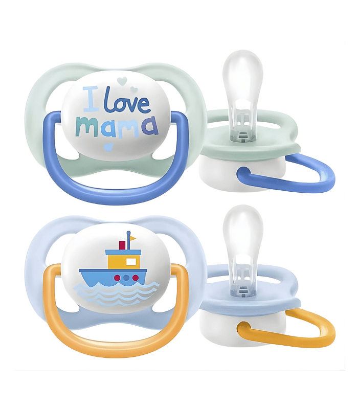 Avent Sucette Ultra Air 0-6 Mois Happy I Love Mama & Bateau SCF080/01 – Lot de 2