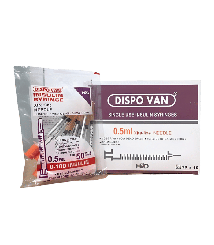 Dispo Van Seringues à Insuline 0,5 ml U-100 Avec Aiguille Extra-Fine – Boîte de 100