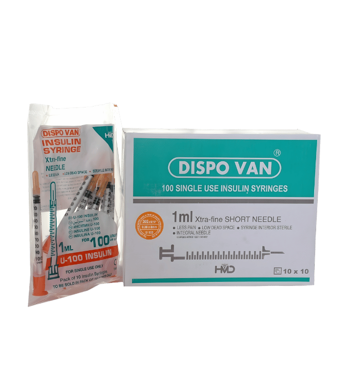 Dispo Van Seringues à Insuline 1 ml U-100 Avec Aiguille Courte Extra-Fine – Boîte de 100